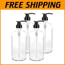 Large Glass Pump Bottle - 1 Liter - Set of 4