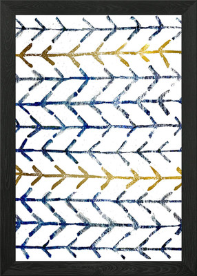 Blau Gold Chevron Muster Gerahmtes Wandbild Poster Leinwanddruck Bild