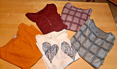 5 Damen Oberteile Langarm-Shirts Gr. M Gr. 40 Street One Multiblu usw. grau rot