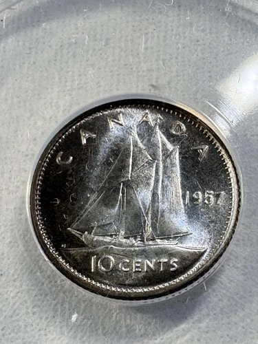 1957 Canada 10 Cents Proof Like Graded MS 66 by ANACS