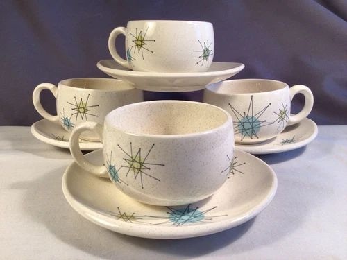 Franciscan Atomic Starburst Pattern Cup and Saucer Set of 4 Excellent