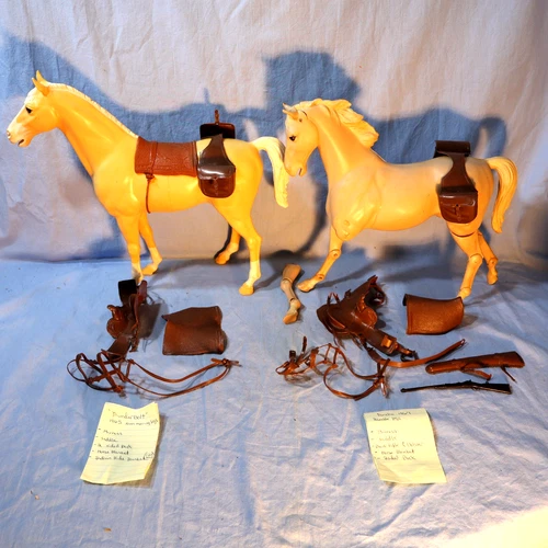 Vintage 1960s MARX Comanche  & Thunderbolt  Horses Johnny West Tack