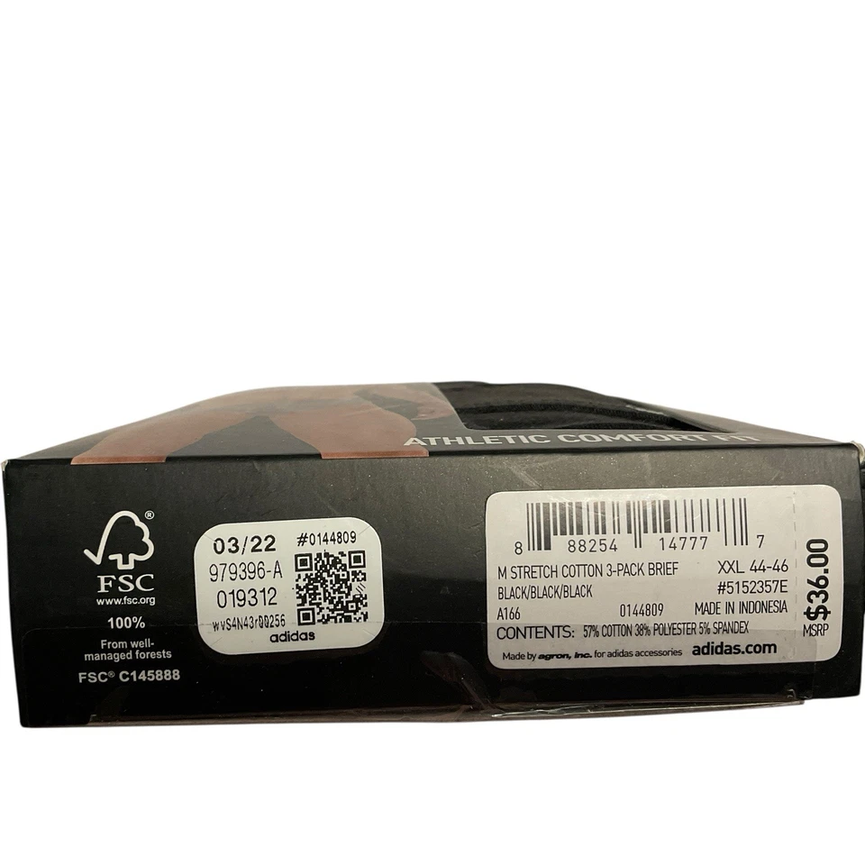 Paquete de 3 calzoncillos deportivos Adidas para hombre talla XXL negros rendimiento algodón Foto 4 de 4