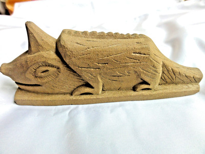 Aztec-Mayan stone carved Jaguar/Panther art figure plus Guide/map to Aztec World