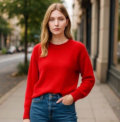 Abound Cropped Sweater Red Women's Size Medium Soft Boxy Oversized Cozy Sweater