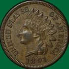 1891 Indian Head Cent Almost Uncirculated AU Coin #34105