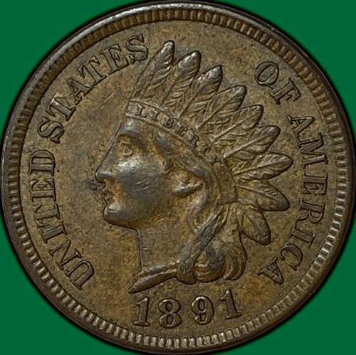 1891 Indian Head Cent Almost Uncirculated AU Coin #34105