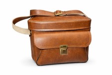 Vintage Retro Style Brown Faux Leather Camera Bag w- Shoulder Strap Front Pocket