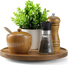 10  Acacia Wood Lazy Susan Turntable Organizer for Cabinet - Round Wooden Laz...