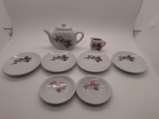 13-Pieces Dollhouse Tea Set Teacups Plates Pink Floral Vintage