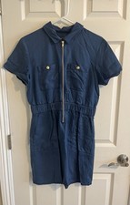J.Crew Navy Chino Collared Utility Short Sleeve Zip Dress with Pockets Size 6