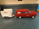 1960's 9 inch Tonka Jeep Wagoneer ~ Red ~ Pressed Steal Woth Horse Trailer