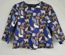 H&M Crop Cat Blue Boxy Top Women's Size 4 Artsy Eclectic Maximalism Retro