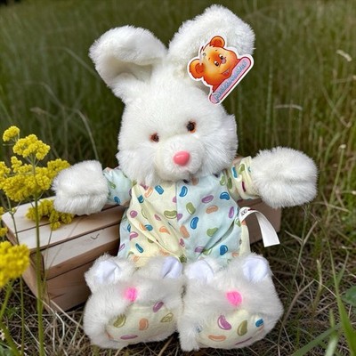 Vintage Hase Kaninchen weiches Plüschtier rosa grün Jellybeans Pyjama Hausschuhe 12 Zoll