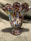Vintage Murano Style Confetti  Fan Shaped Vase -  Hand Blown Art Glass, Aqua