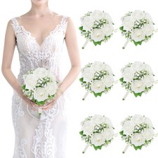 Artificial Bridesmaid Bouquets Set of 6-7 Inch Bridesmaid Bouquets Ivory Whit...