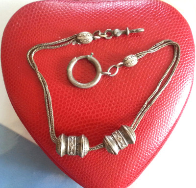 Antike Uhrenkette Taschenuhrkette echt Silber mit 2 Schieber Biedermeier 30,5 cm