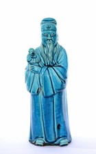1930's Chinese Turquoise Crackle Glaze Fuxing God Fortune Figure Figurine 12.4"