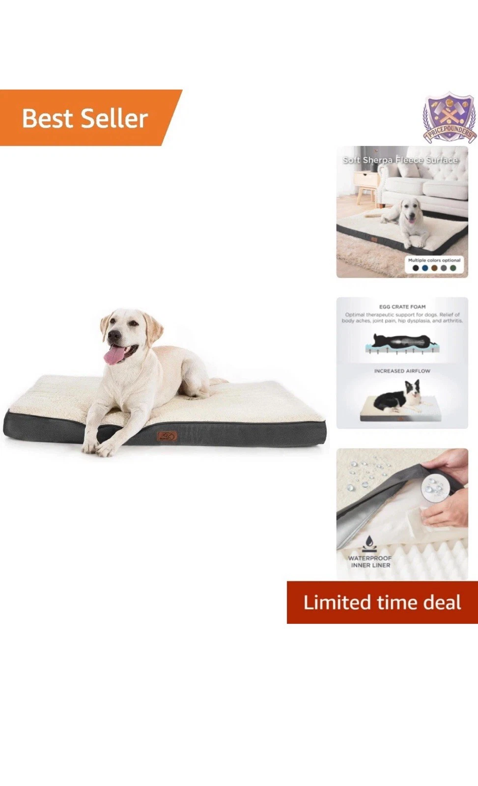 Orthopedic Waterproof Dog Bed for Large Dogs - Removable, Machine Washable Cover