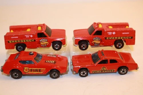 Four (4) Vintage 1970's Matchbox / Hot Wheels Fire and Emergency Cars & Trucks