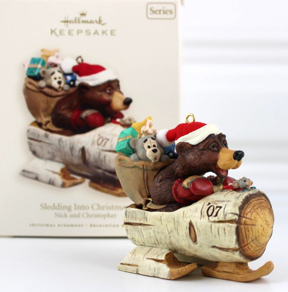 Hallmark Sledding Into Christmas Keepsake Ornament Nick and Christopher 2007