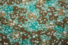 Aqua Floral Cotton Fabric Quilt Material Blue Brown 1/2 yard Quilt 18" x43"-