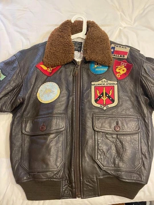 Avirex G-1 Top Gun Brown Navy Leather Flight Bomber Jacket US size M from Japan