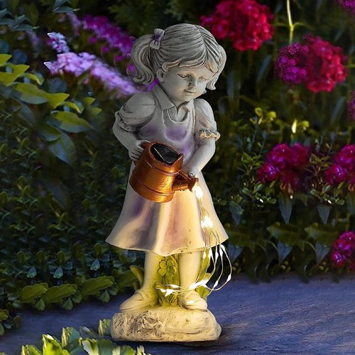 Little Girl SOLAR LED Gardening Sculpture Garden Statue Art Outdoor Yard Decor - Picture 6 of 9