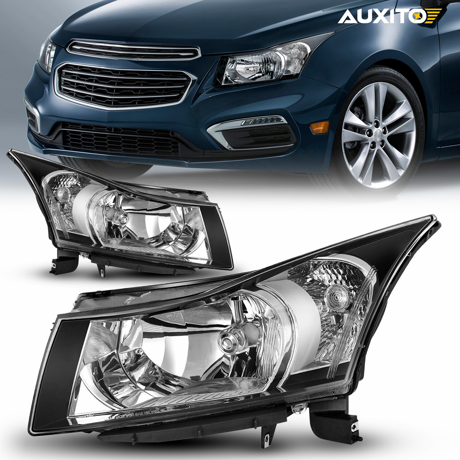 For 2011-2015 Cruze Chevy Sedan [Halogen Type] Black Headlights Pair Left+R EXA