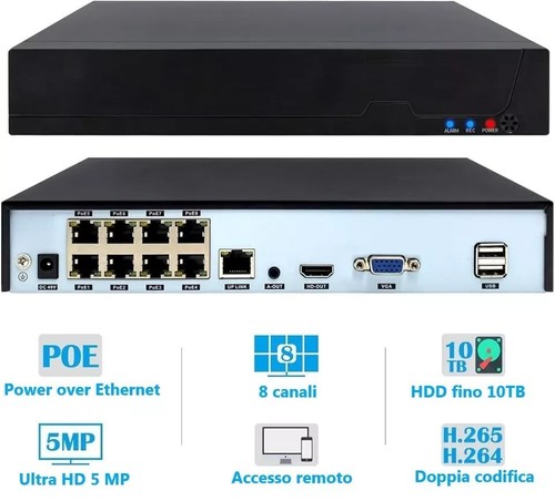 Kit Videosorveglianza NVR POE 8 CH 8 telecamere 4 mpx IP con Audio Microfono - Foto 15 di 15