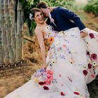 Strapless Colorful Wedding Ball Gowns Sweetheart Embroidered Flowers Puffy Dress