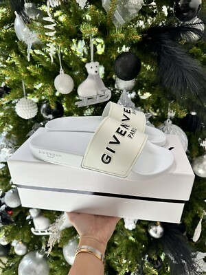 Givenchy Paris Logo Men's Men White Flat Rubber Pool Slides