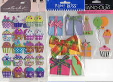 4 Packs Birthday Stickers 2 Sticko Electric Cupcakes/Paper Bliss Bright Present