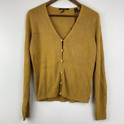 Scotch & Soda Sz Large Women s Marigold Melange Pearl Button V-neck Cardigan NWT