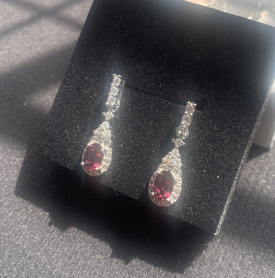 925 Silver Handmade Natural Red Pyrope Garnet Gemstone Earrings - Image 4 of 4