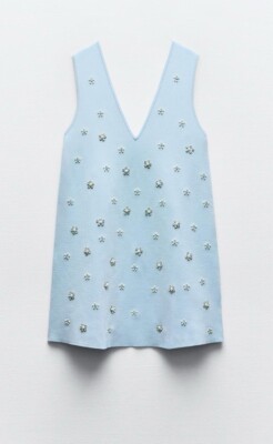 ZARA SS24 KNIT MINI DRESS WITH RHINESTONE BEADS Pearl S M L BLUE 2142/081  NWT | eBay