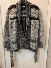 Closed Melange Knit Wool-Blend Belted Wrap Cardigan - Black/Off White, Size S