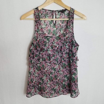 Express Womens Blouse Size XS Tiered Sleeveless Floral Shirt Blouse - TPA4