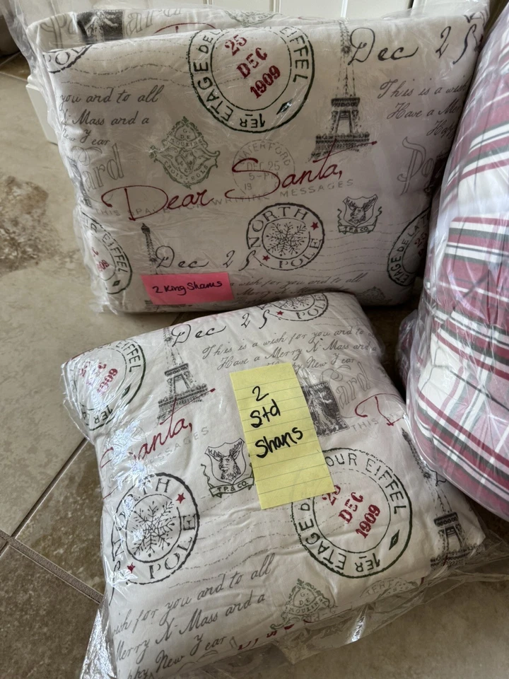 Pottery Barn ~RED HANNON PLAID~ COLCHA KING Y 4 FUNDAS ~NAVIDAD~ QUERIDA SANTA Foto 3 de 4