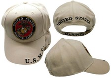 US Marine Corps U.S.M.C. Round Emblem Logo Khaki Cap Hat - Officially Licensed