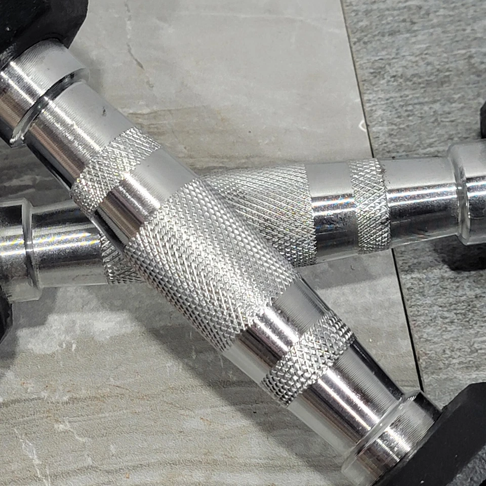 Par de pesas de mano con mancuernas 3 lb goma hexagonal cromo mango ejercicio fitness Foto 3 de 4