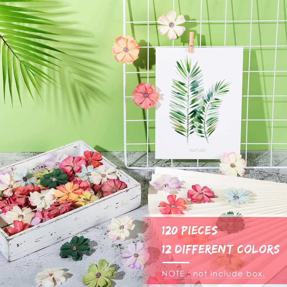 Xinnun 120 pcs Faux Flowers Heads for Crafts Artificial Small Silk