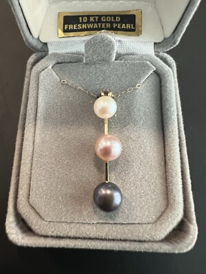 10K Gold Cultured Tri-color Pearl Necklace 18'' Signed PPC