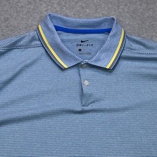 Nike Polo Shirt Men's Large Blue Striped Golf Performance Lightweight Stretch