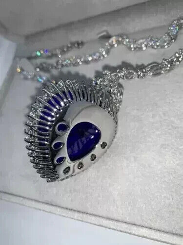 Gorgeous Titanic Heart Of The Ocean Necklace 25CT Simulated Sapphire 925 Silver - Picture 6 of 17