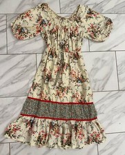 Vintage 1970s Prairie Peasant Country Floral Midi Dress Cottagecore
