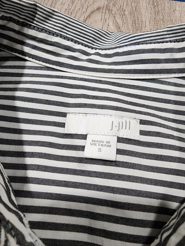J Jill Button Down Shirt Top Small Striped Cotton Blend Women's White Charcoal - Picture 4 of 11