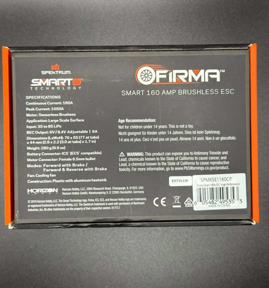 Spektrum RC Firma 8S 160 Amp Brushless Smart ESC SPMXSE1160CP - Image 2 of 4