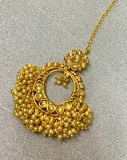 Traditional bollywood style gold tone kundan  maang tikka forehead jewelry