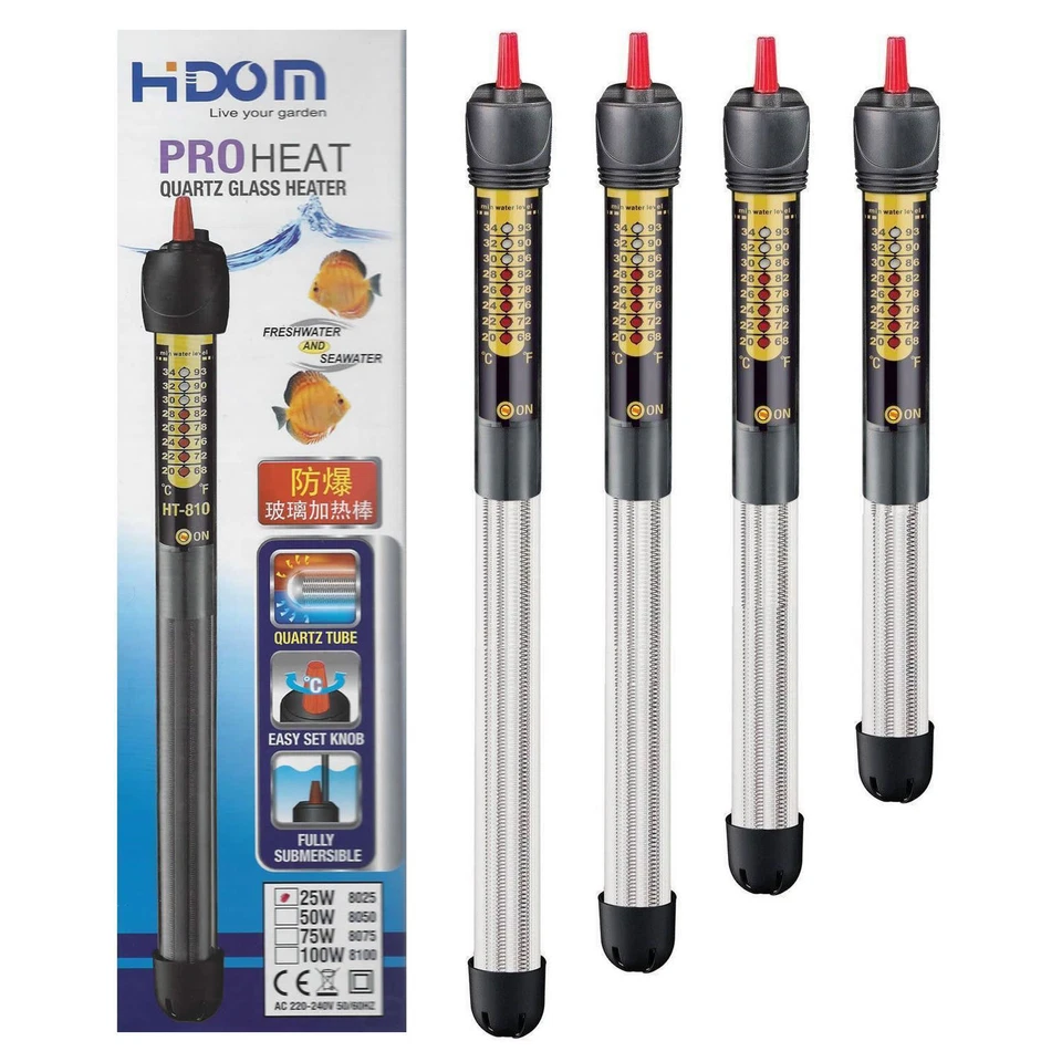 Hidom ProHeat Quartz Aquarium Heater Submersible Fish Tank Thermostat 25 to 500w